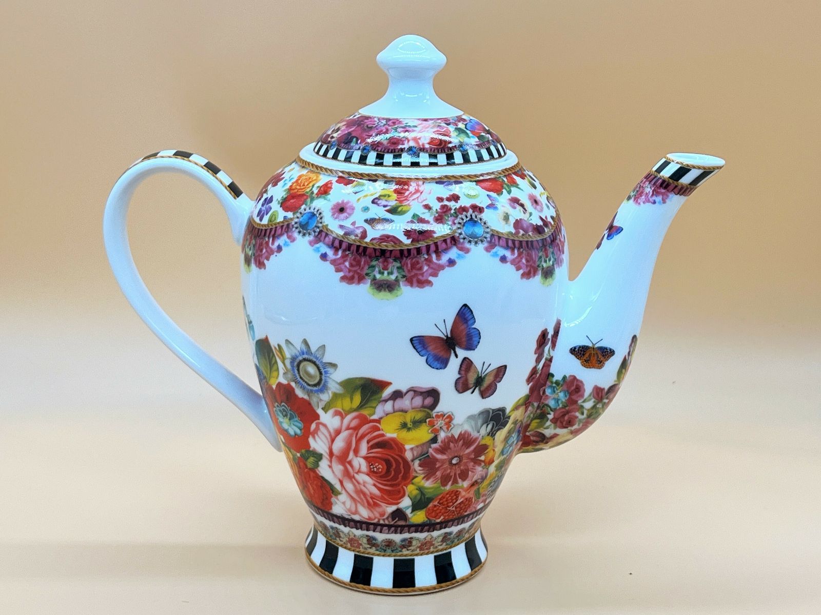 Large Lenox Porcelain Melli Mello Eliza Stripe Design 2 Pint Capacity Coffee Pot. photo furniture
