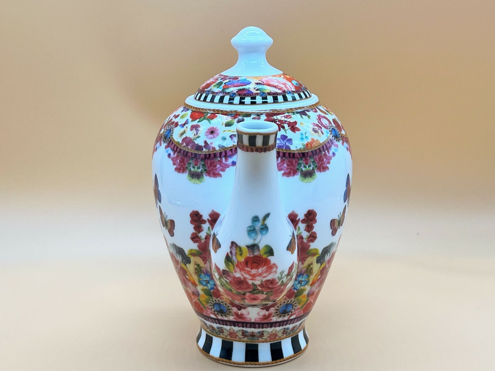 Large Lenox Porcelain Melli Mello Eliza Stripe Design 2 Pint Capacity Coffee Pot. photo for sale