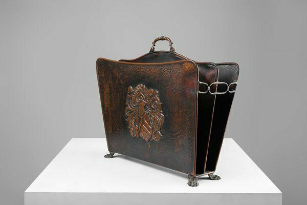 Mid Century Magazine Rack In Hammered Copper, France, 1890s photo vinterior