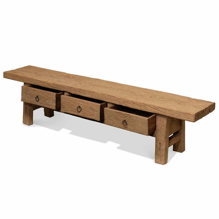 Reclaimed Wood Bench With Drawers photo for sale