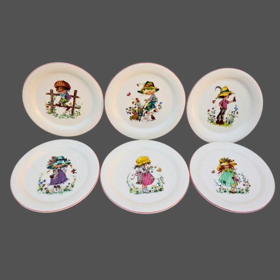 6 Mid Century Holly Hobbie Characters Decorative Plates Made In France By Faince De S'amand. photo furniture