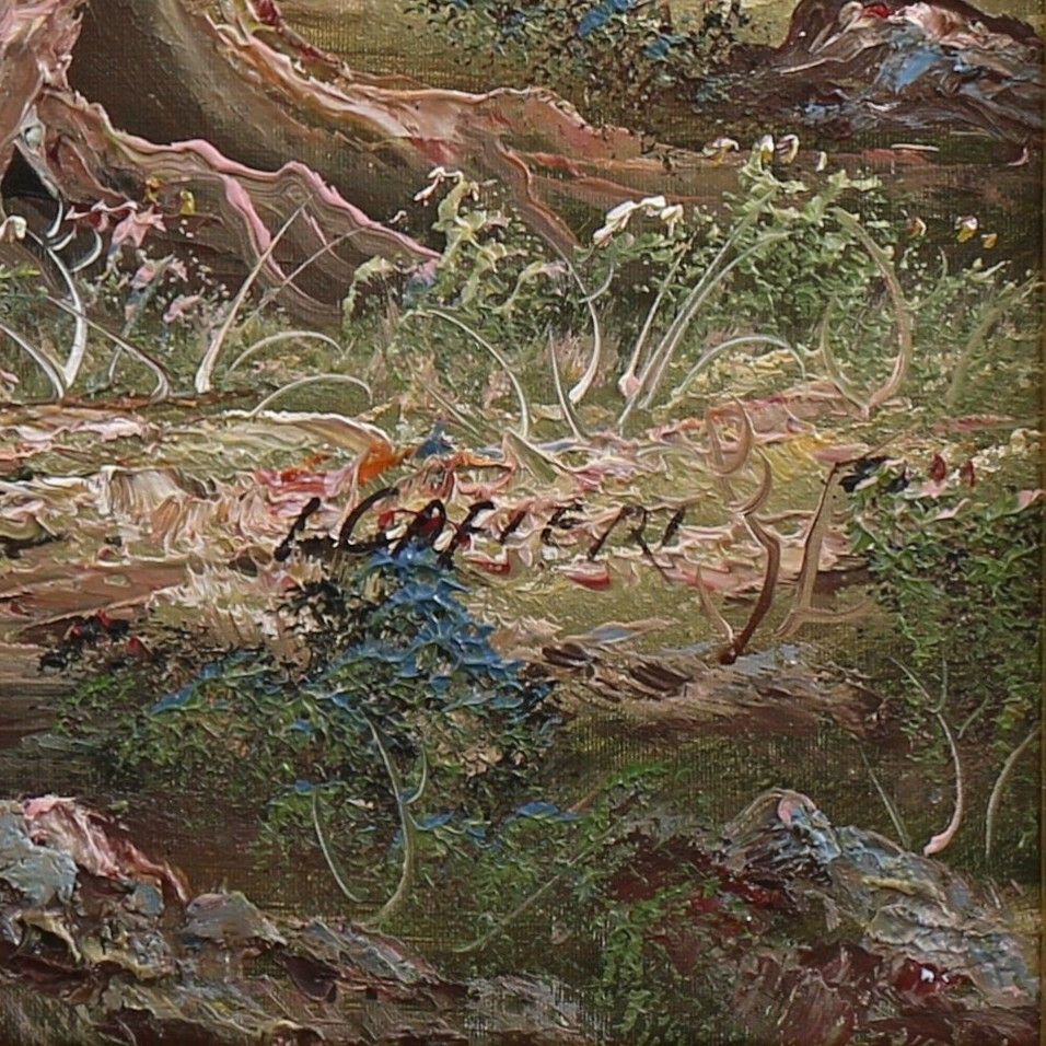 Acrylic On Canvas Signed I Cafieri. Landscape In The Manner Of Albert Bierstadt. photo for sale