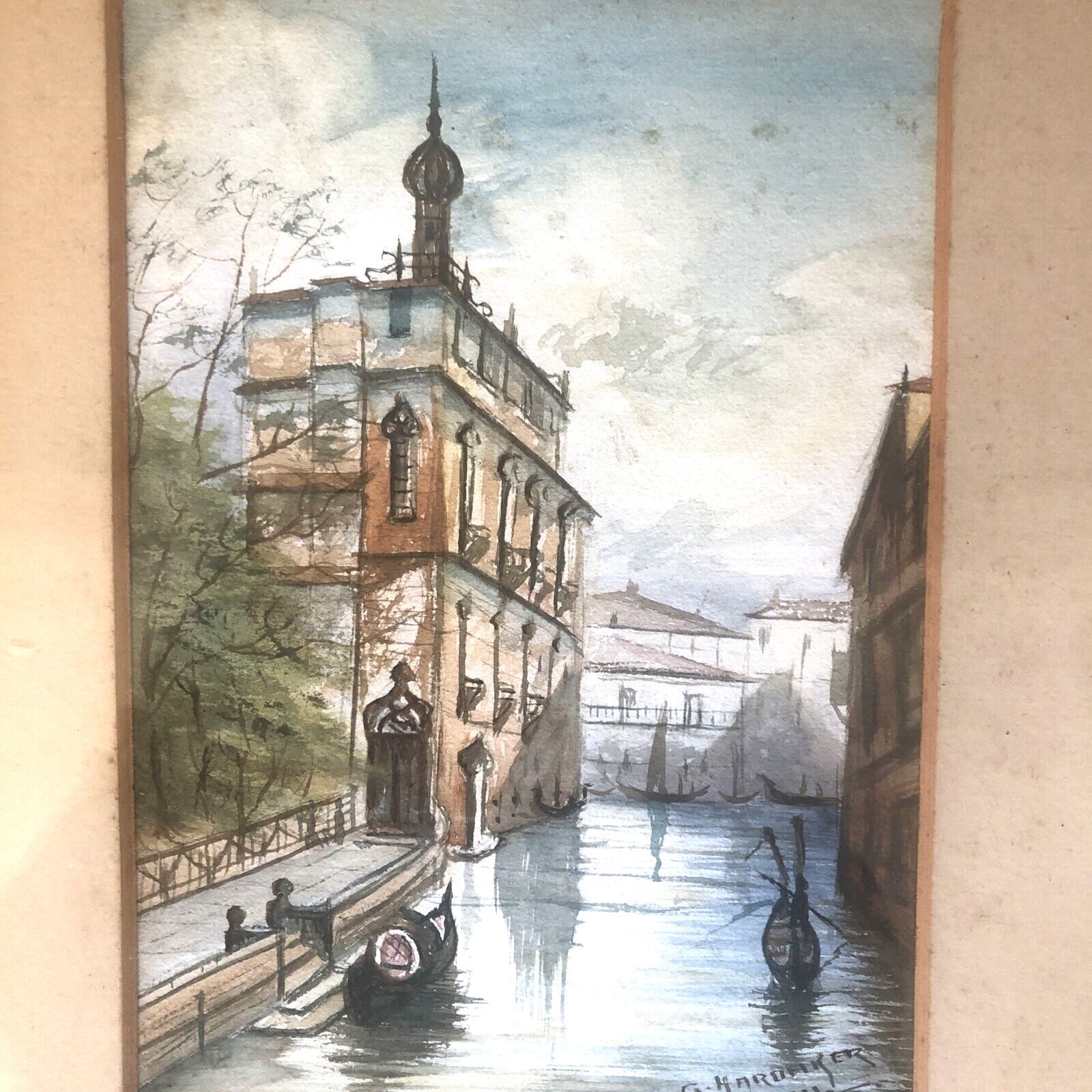 Framed Original Edwardian Watercolour Of Venice 1911 Signed C. Hardaker photo for sale