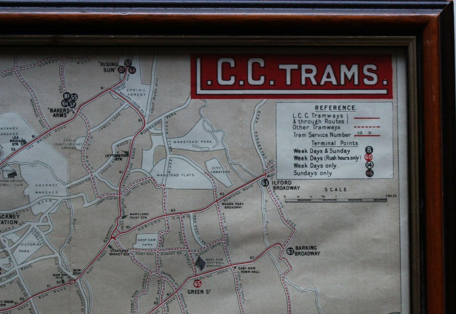 Framed 1920 London County Council Tramways Routes Plan photo Art