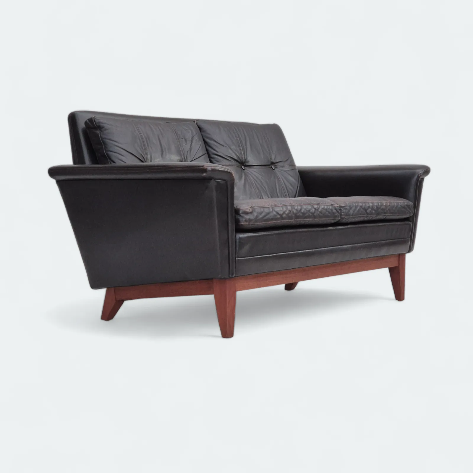 1970s, Danish 2 Seater Sofa, Original Condition, Furniture Leather, Solid Teak Wood.