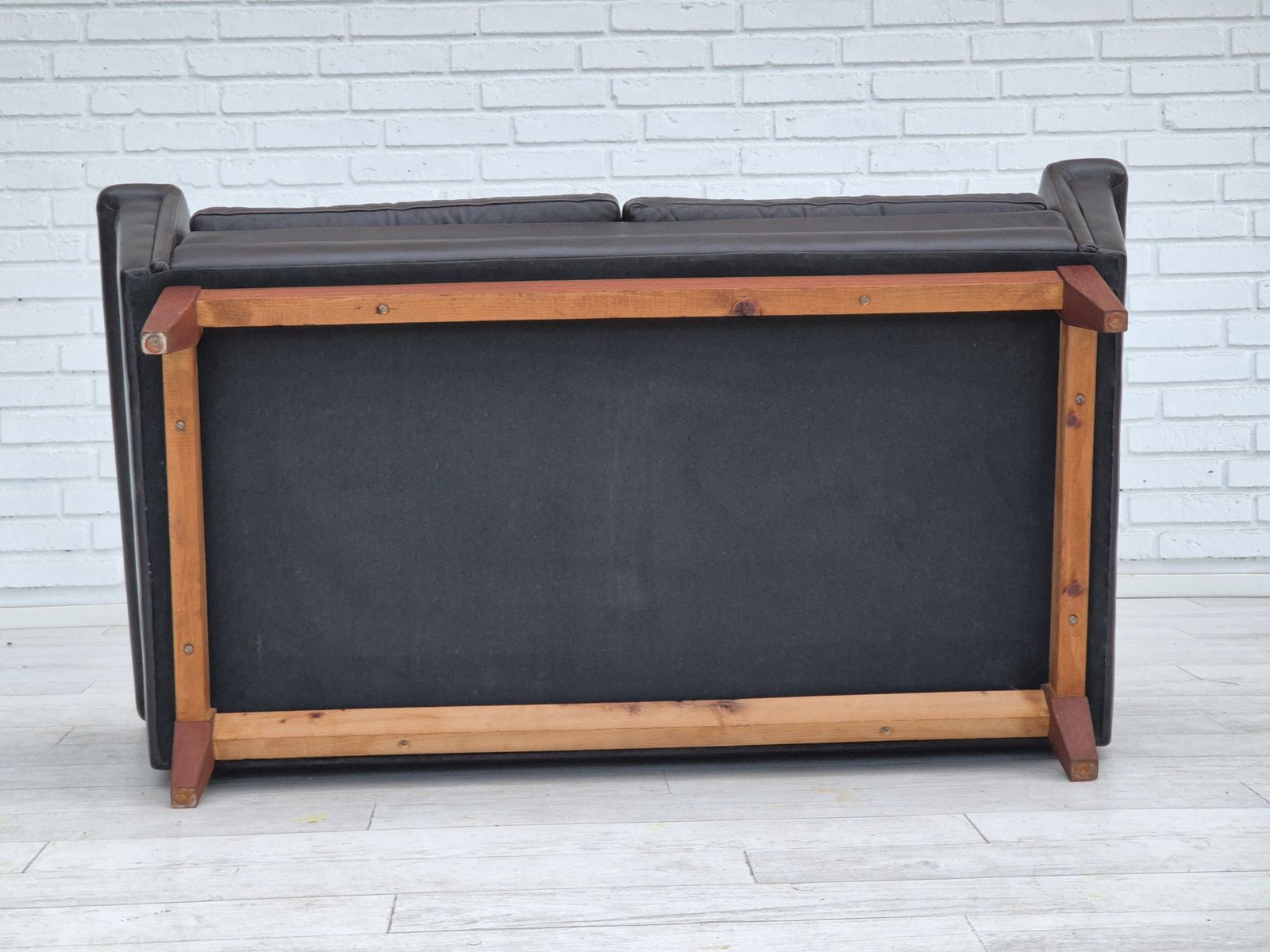 photo for sale 1970s, Danish 2 Seater Sofa, Original Condition, Furniture Leather, Solid Teak Wood.