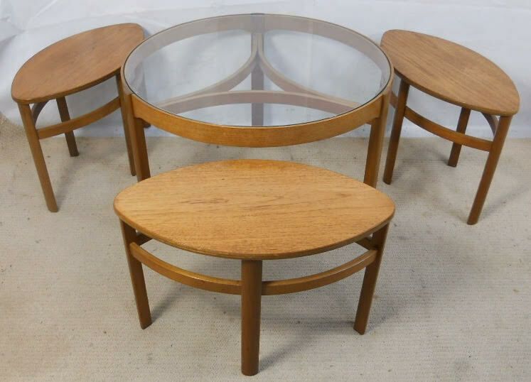 Vintage Mid Century Nathan Trinity Nest Of Coffee Tables Teak & Glass  1960 photo furniture