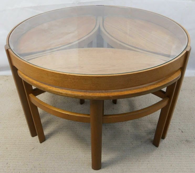 Vintage Mid Century Nathan Trinity Nest Of Coffee Tables Teak & Glass  1960 photo for sale