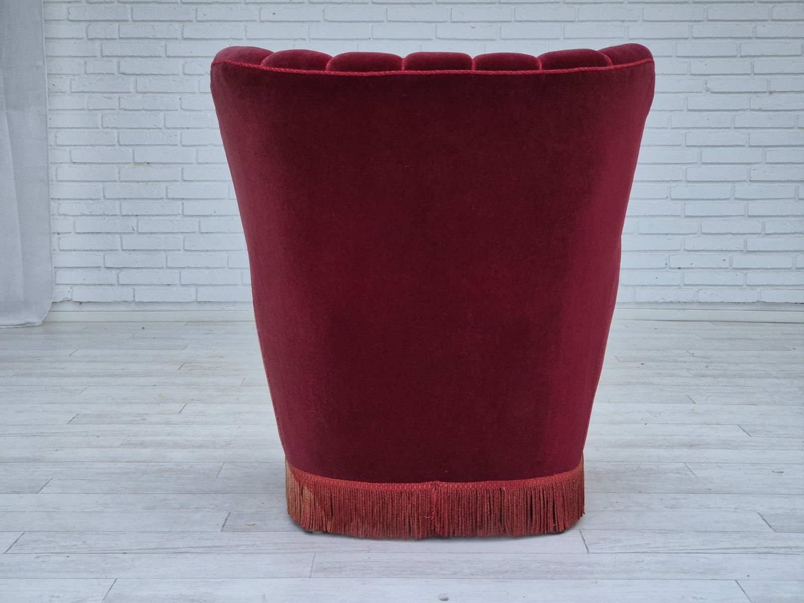 photo buy 1960s, Danish Armchair, Original Condition, Cherry Red Furniture Velour.