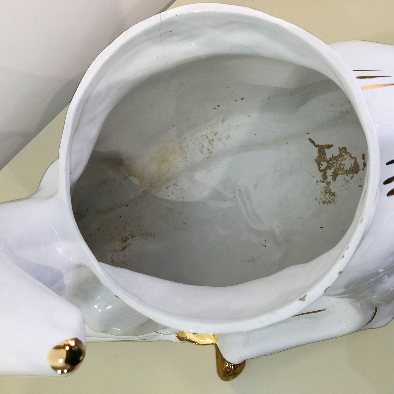photo for sale 1980s Ceramic Planter Flower Pot Antica Athena Deer Faun White 24k Gold Italian Plant