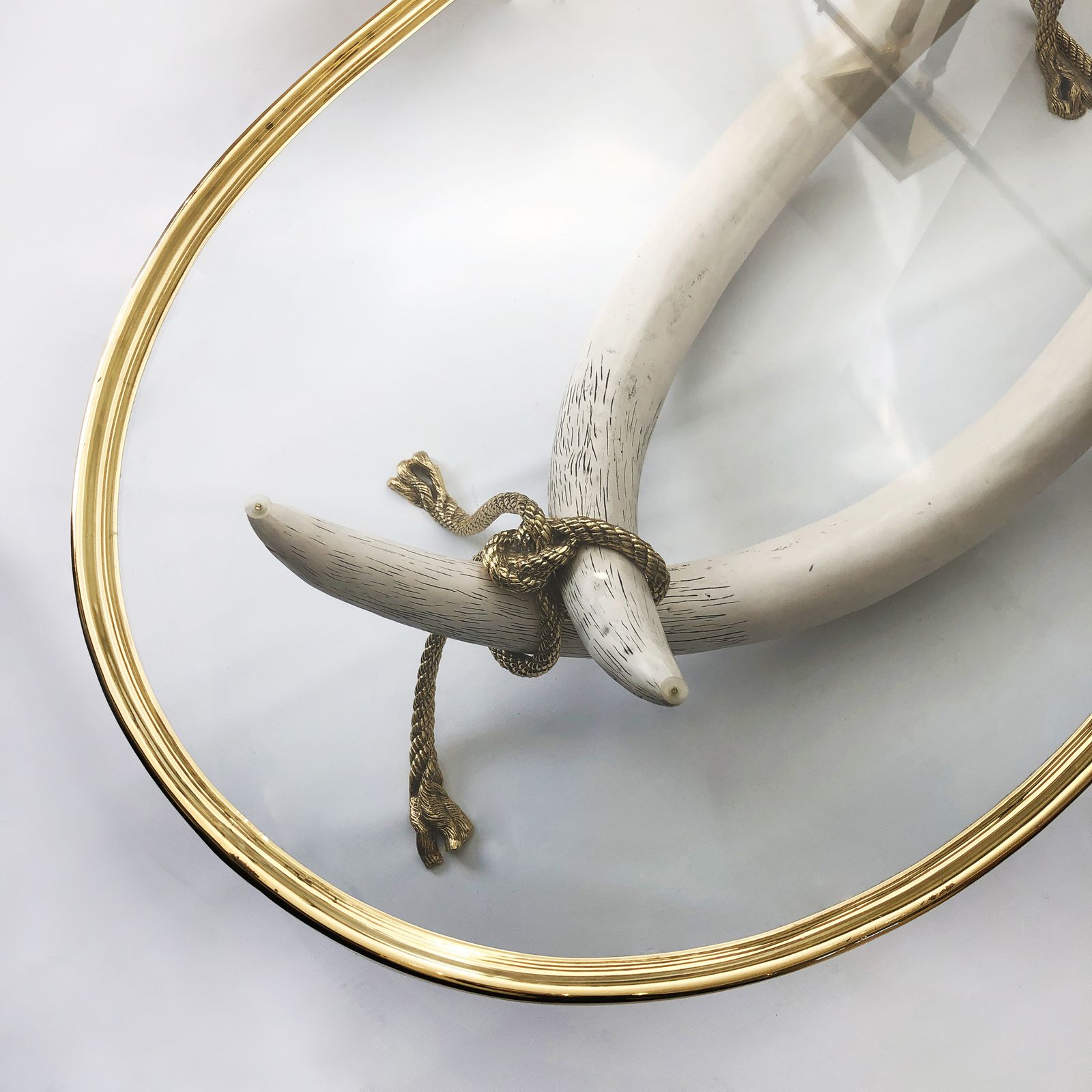 photo buy Xl Valenti Faux Tusk Coffee Table Spanish 1970s Hollywood Regency Midcentury Glass Brass Gold
