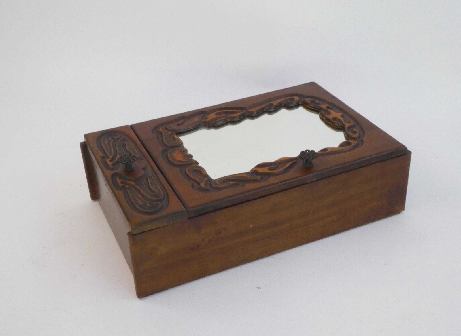 Ornate Wooden Art Nouveau Cabinet With Mirror, Carved Medicine Cabinet, Apothecary Farmhouse With Drawer photo vintage