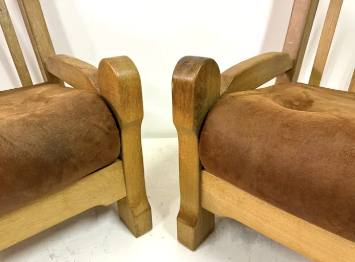 Pair Of Chunky 1960s Brutalist Armchairs In Oak photo furniture