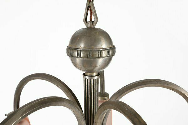 Art Deco Chandelier With Etched Pink Glass Shades, 1930s photo buy