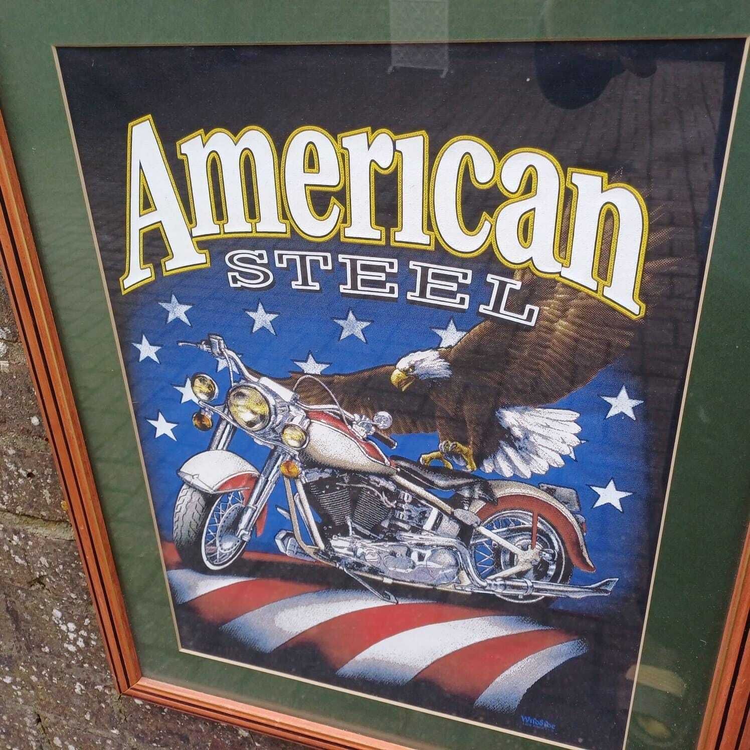 Vintage Harley Davidson's "American Steel" Classic 1990s Print   Professionally Framed, Printed By Wildside photo for sale