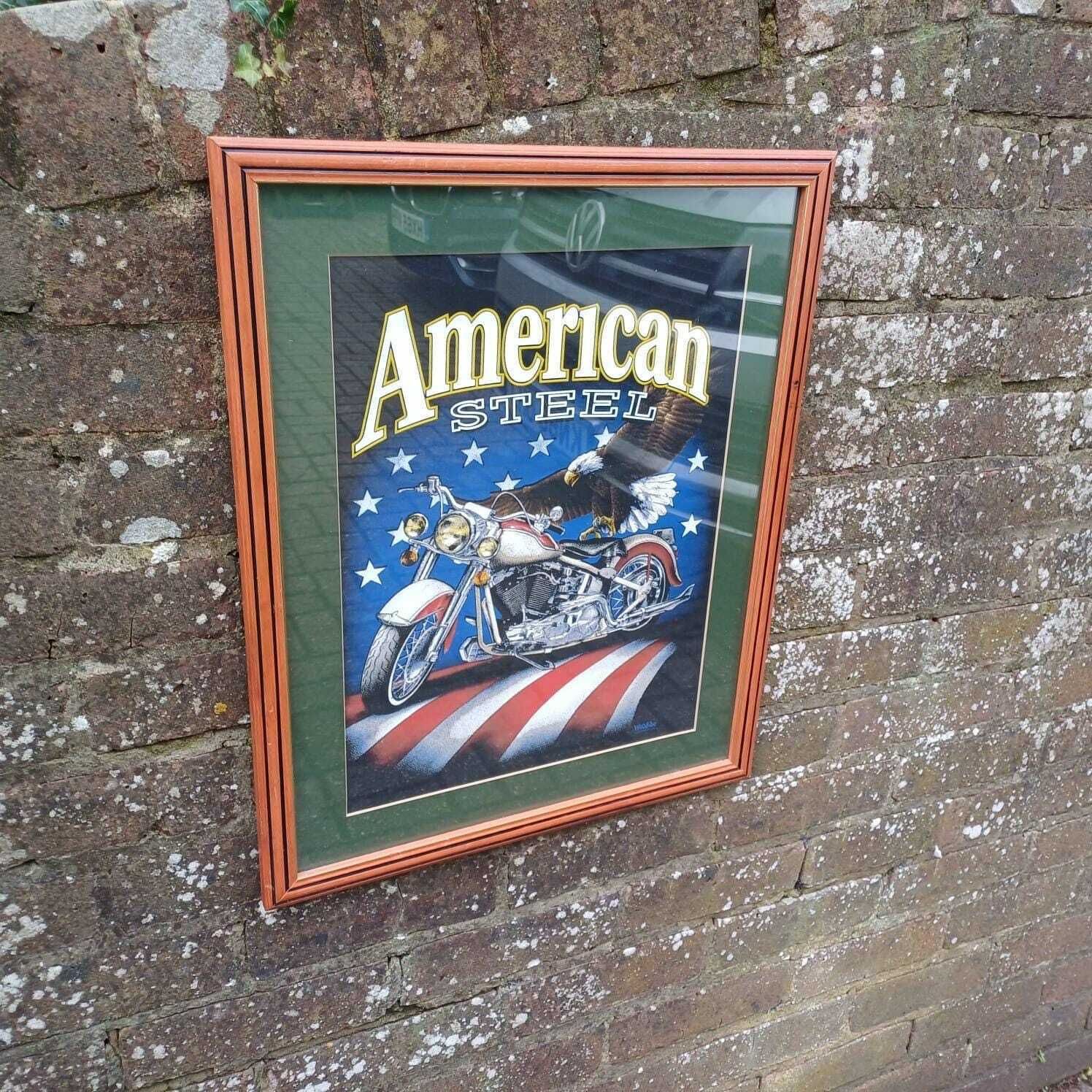 Vintage Harley Davidson's "American Steel" Classic 1990s Print   Professionally Framed, Printed By Wildside photo 68.0
