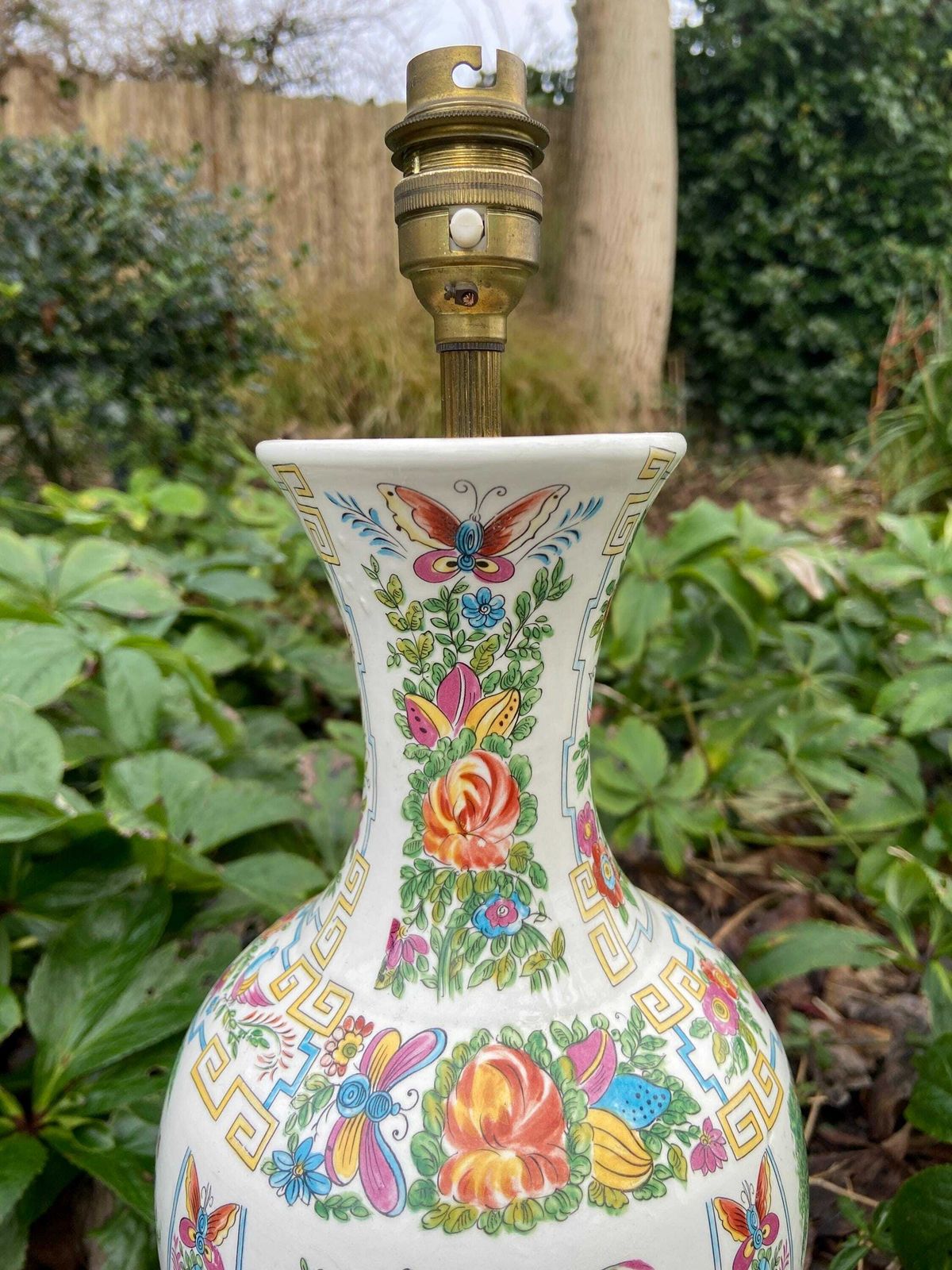 Large Authentic Vintage Oriental Vase Style Table Lamp Patterned   Working Condition 43cm Tall photo for sale