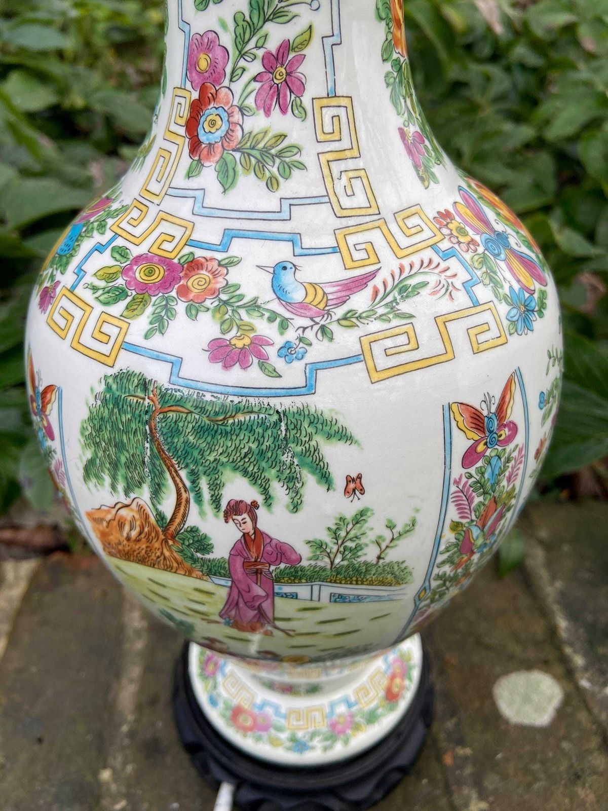 Large Authentic Vintage Oriental Vase Style Table Lamp Patterned   Working Condition 43cm Tall photo buy