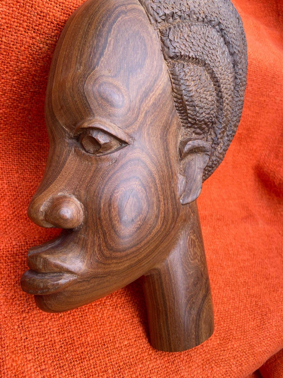 Vintage African Hand Carved Wood Faces, Pair Of African Sculptures, Ethnic Art, Wooden Wall Art photo furniture