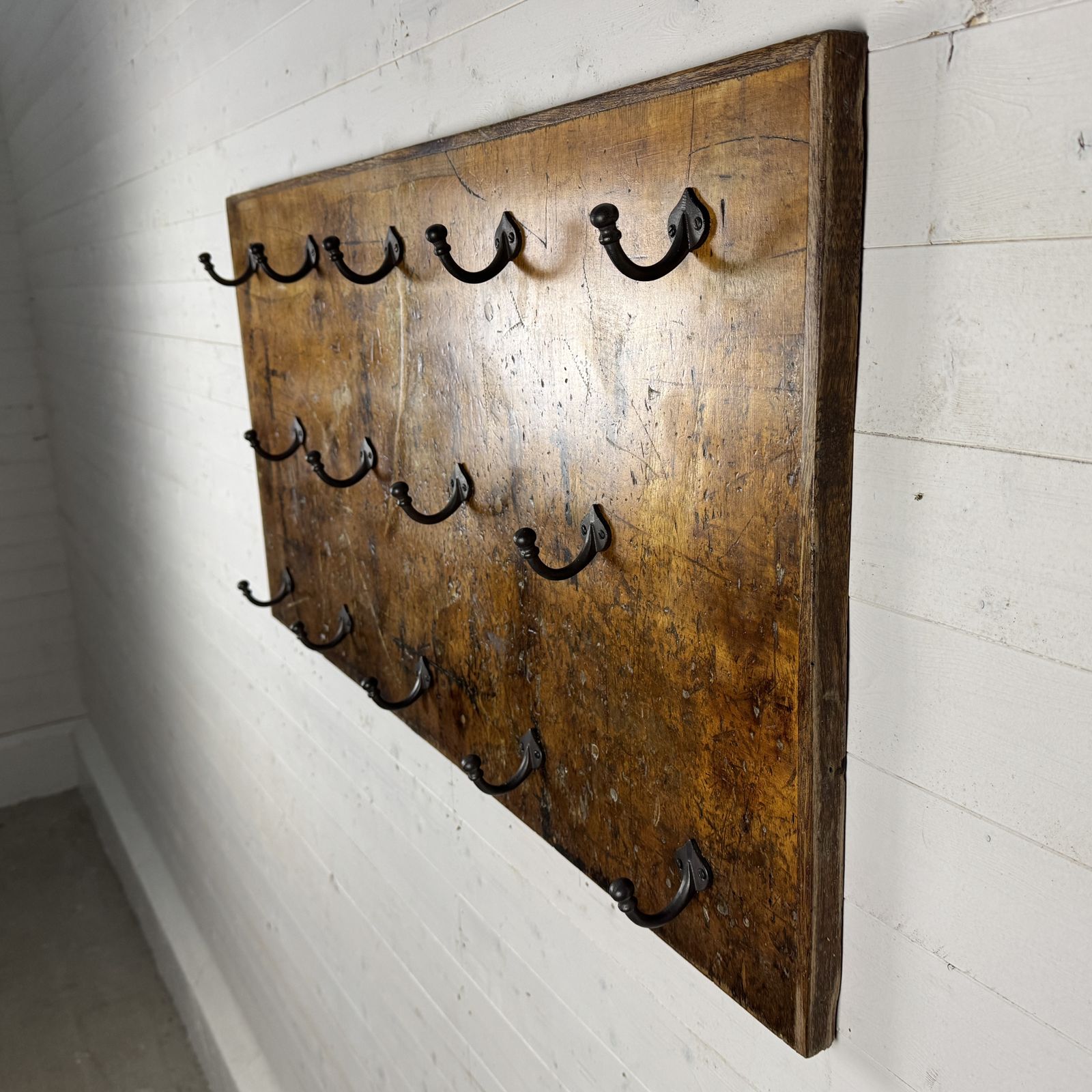 Set Of 14 Iron Hooks On Reclaimed Industrial Hardwood Board photo Art