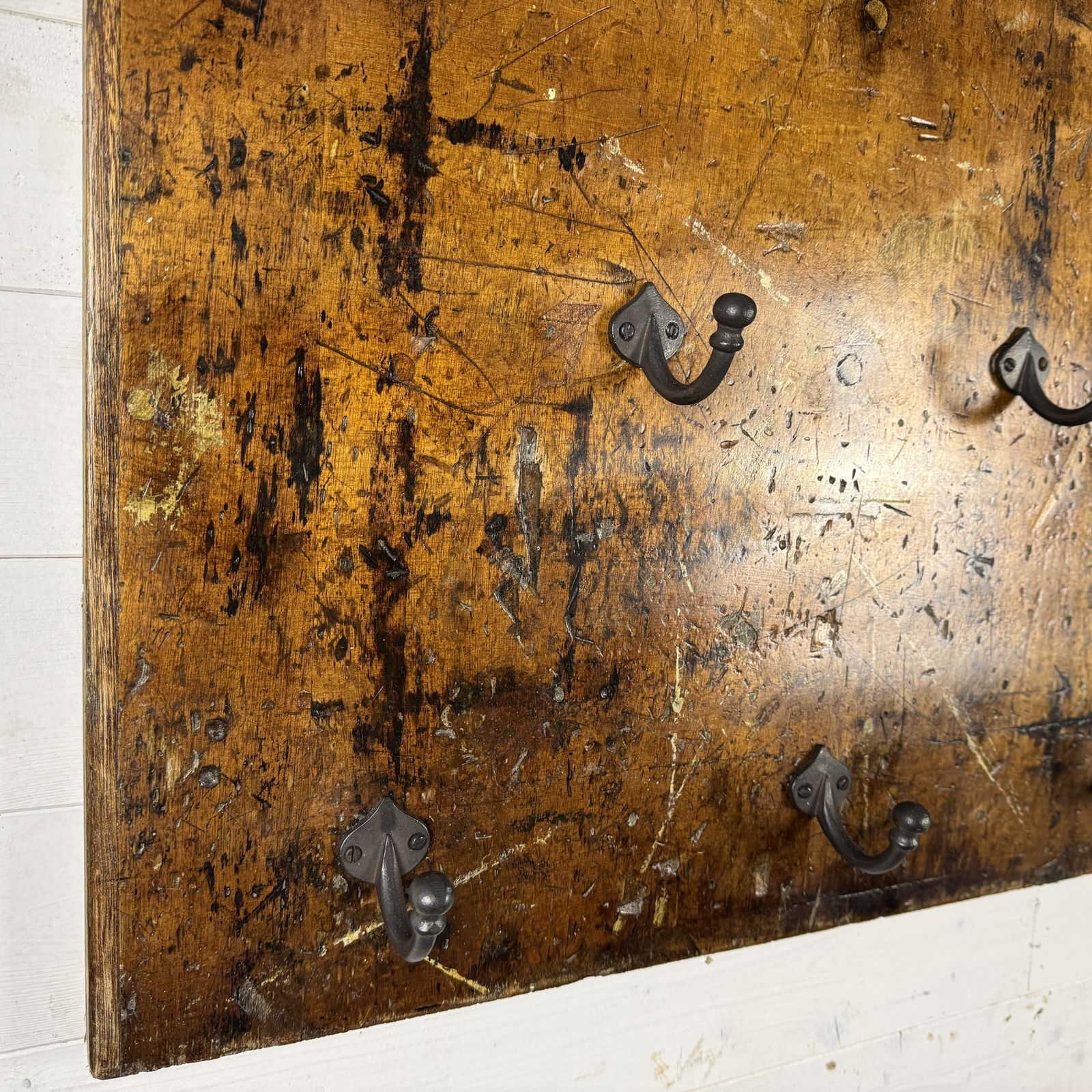 Set Of 14 Iron Hooks On Reclaimed Industrial Hardwood Board photo buy