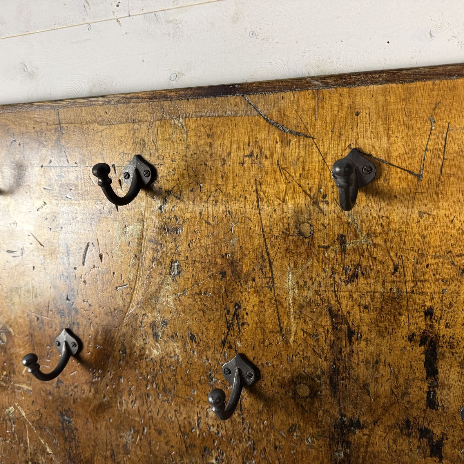 photo furniture Set Of 14 Iron Hooks On Reclaimed Industrial Hardwood Board
