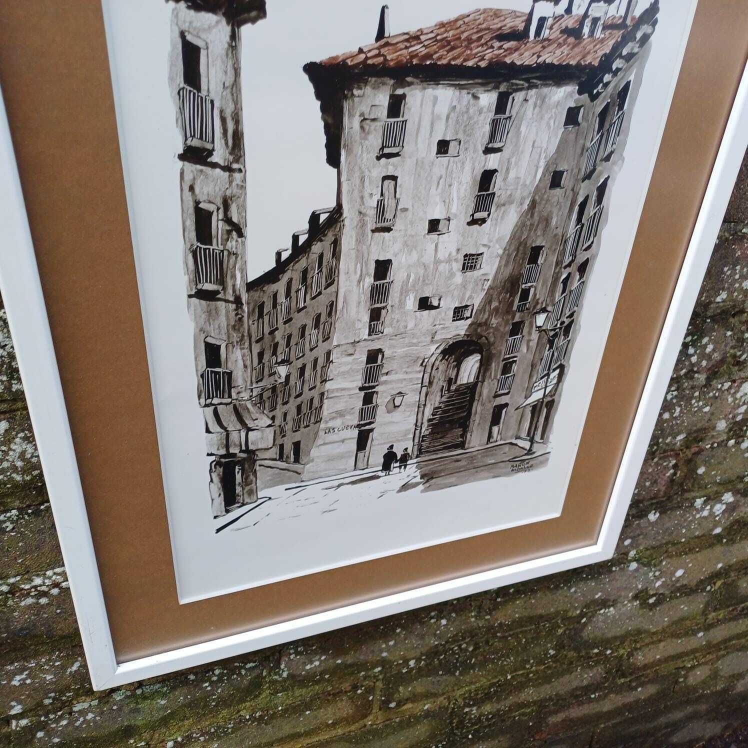 Spanish Vintage Water Colour By Martin Hidalgo 1975   Architectural And Townscape, Large Retro Painting In Quality Vintage Frame And Mount photo 110.0