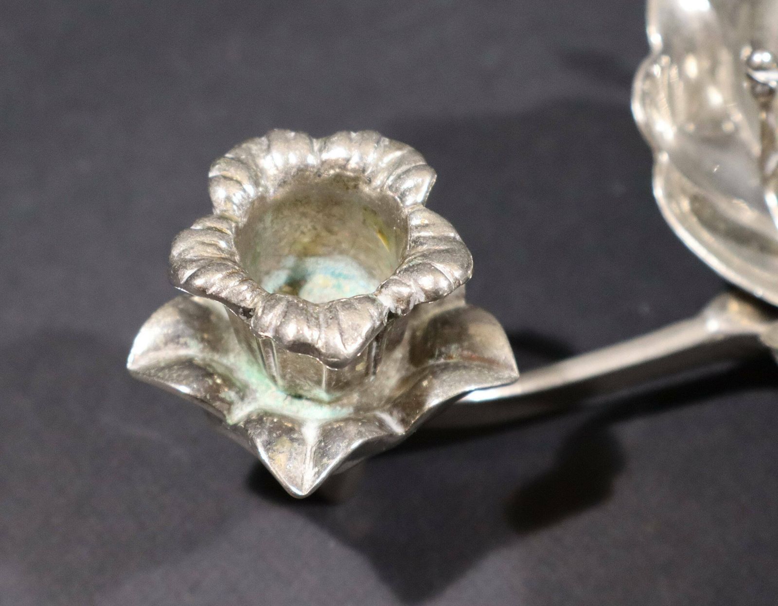 photo for sale Vintage Silver Lotus Flower Petal Ashtray With Lily Candlesticks