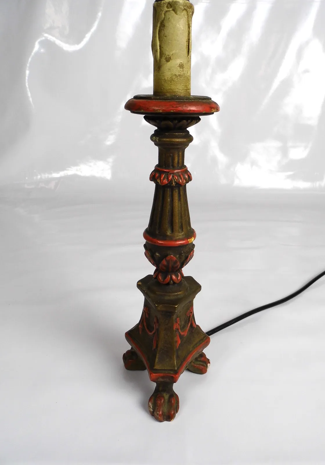Antique Ecclesiastical Painted Gilt Alterstick Lamp Italian Baroque Style