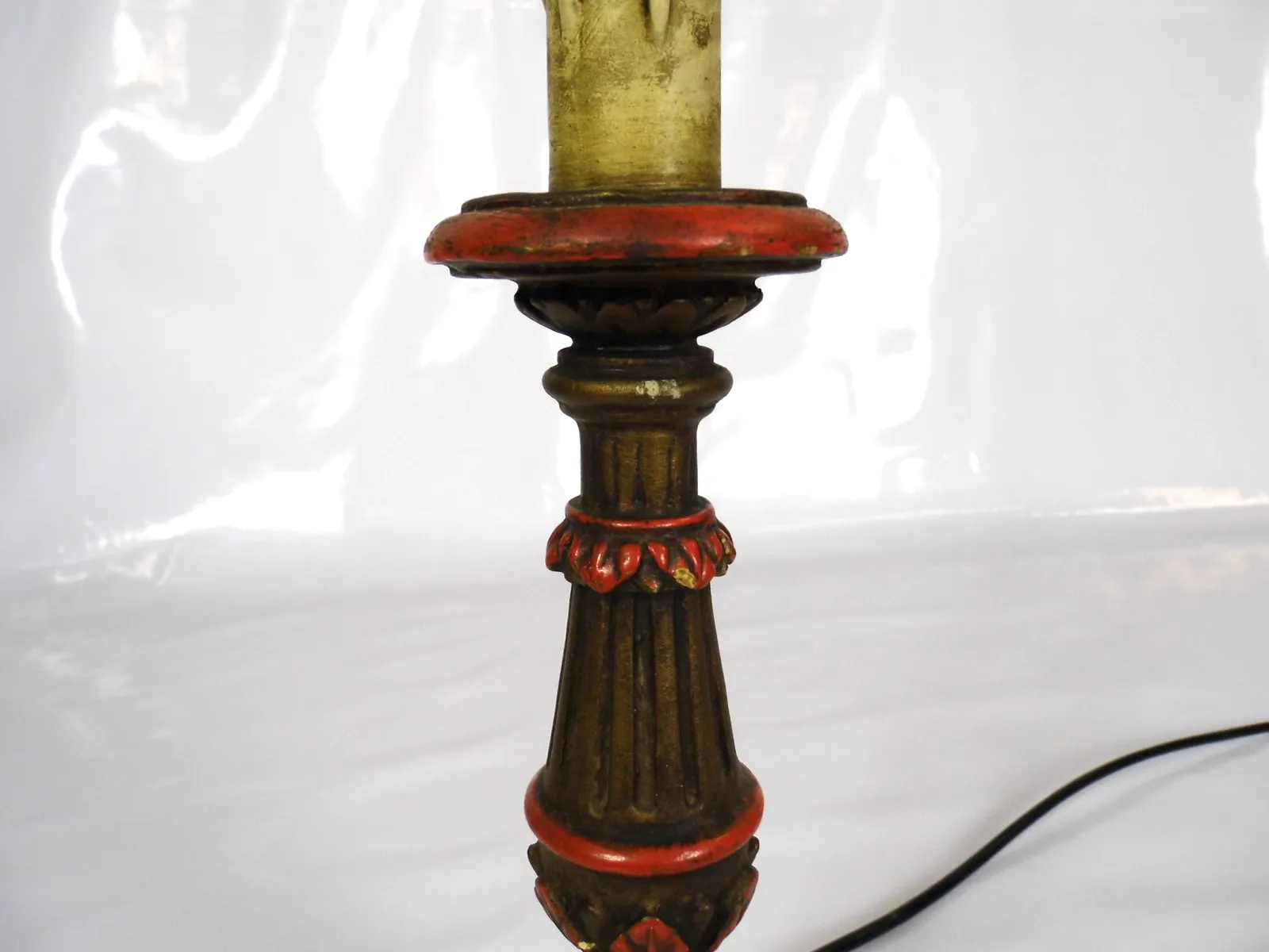 Antique Ecclesiastical Painted Gilt Alterstick Lamp Italian Baroque Style photo Lighting