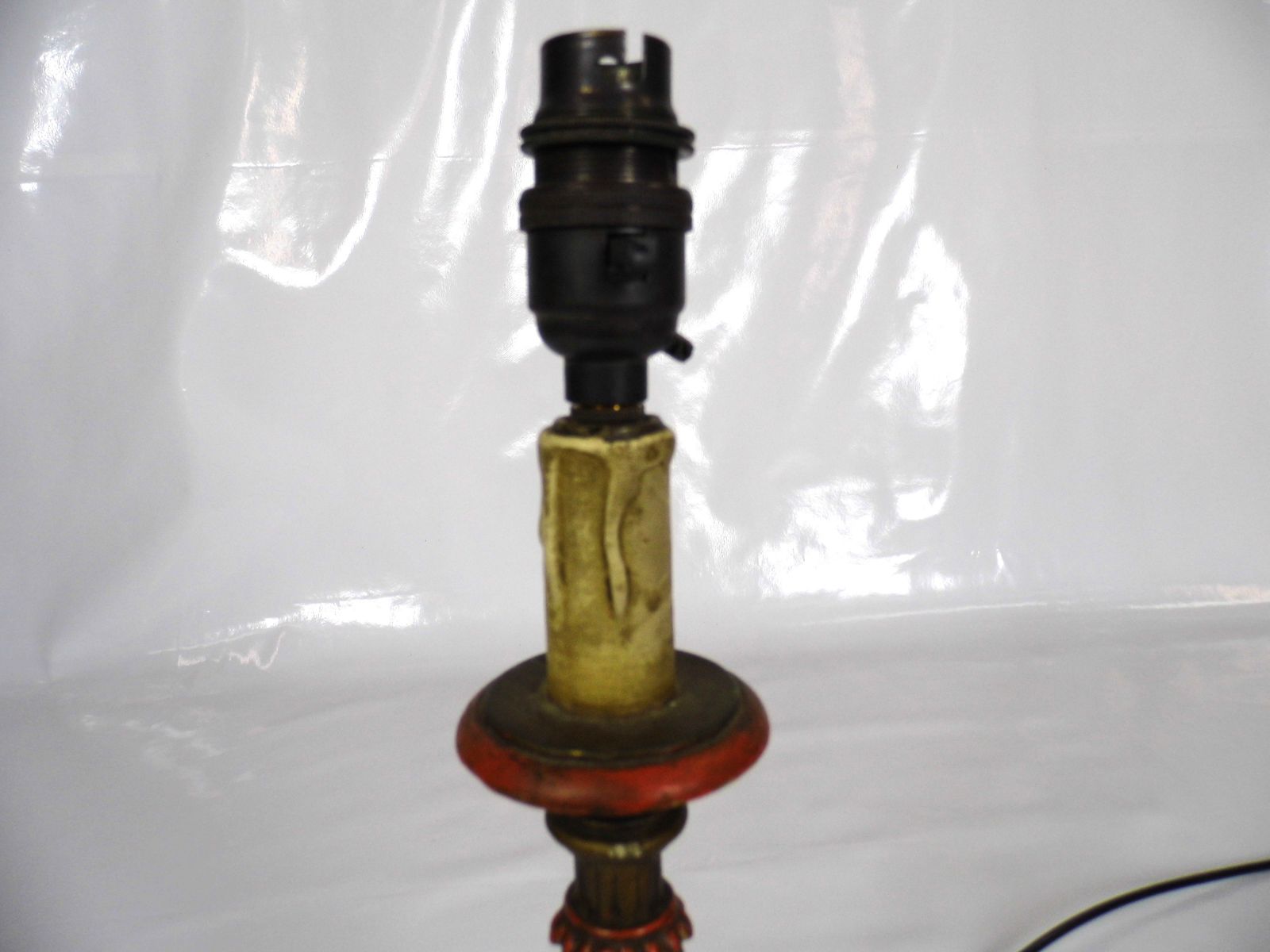 Antique Ecclesiastical Painted Gilt Alterstick Lamp Italian Baroque Style photo 303.0