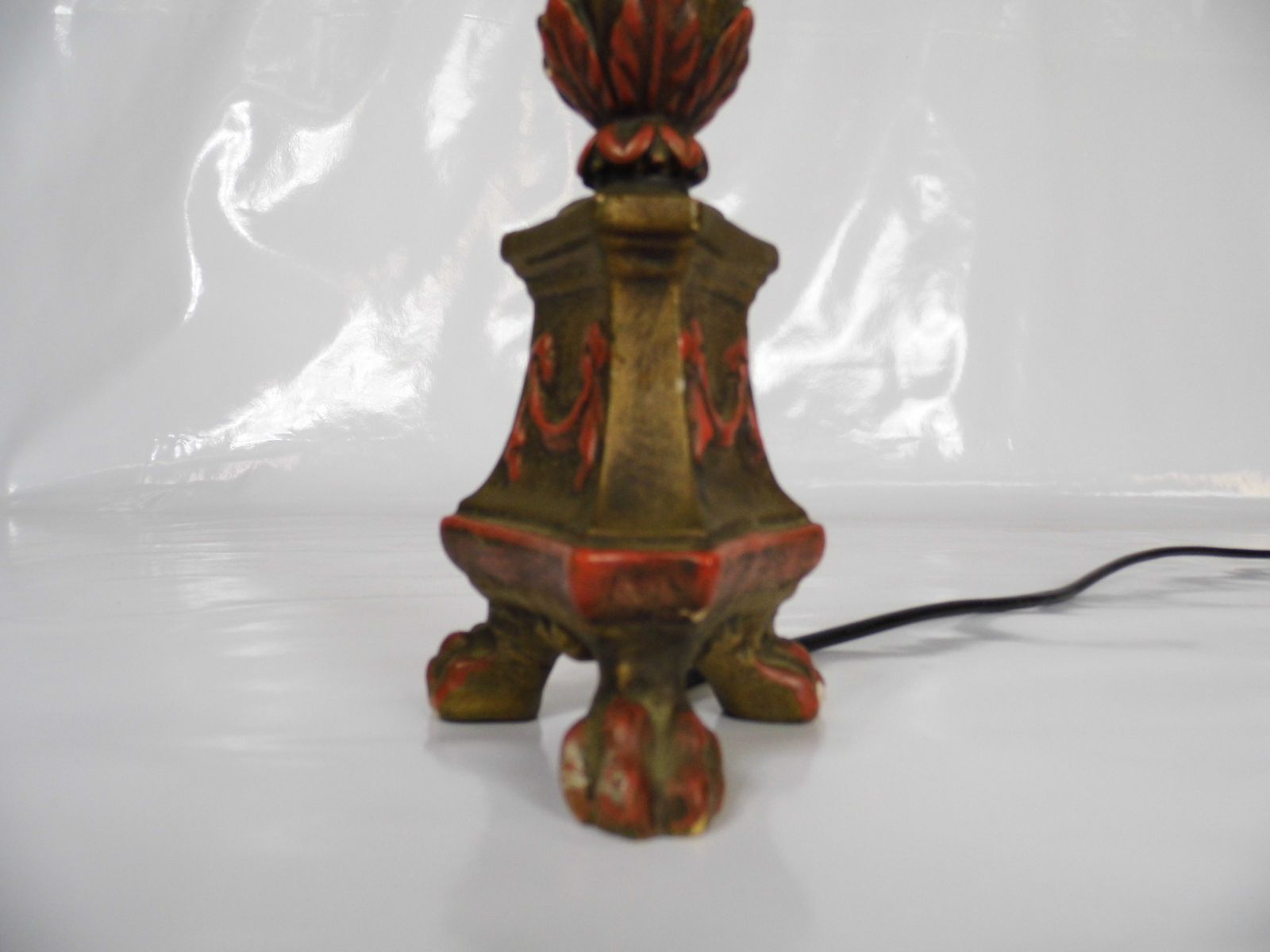 Antique Ecclesiastical Painted Gilt Alterstick Lamp Italian Baroque Style photo vintage