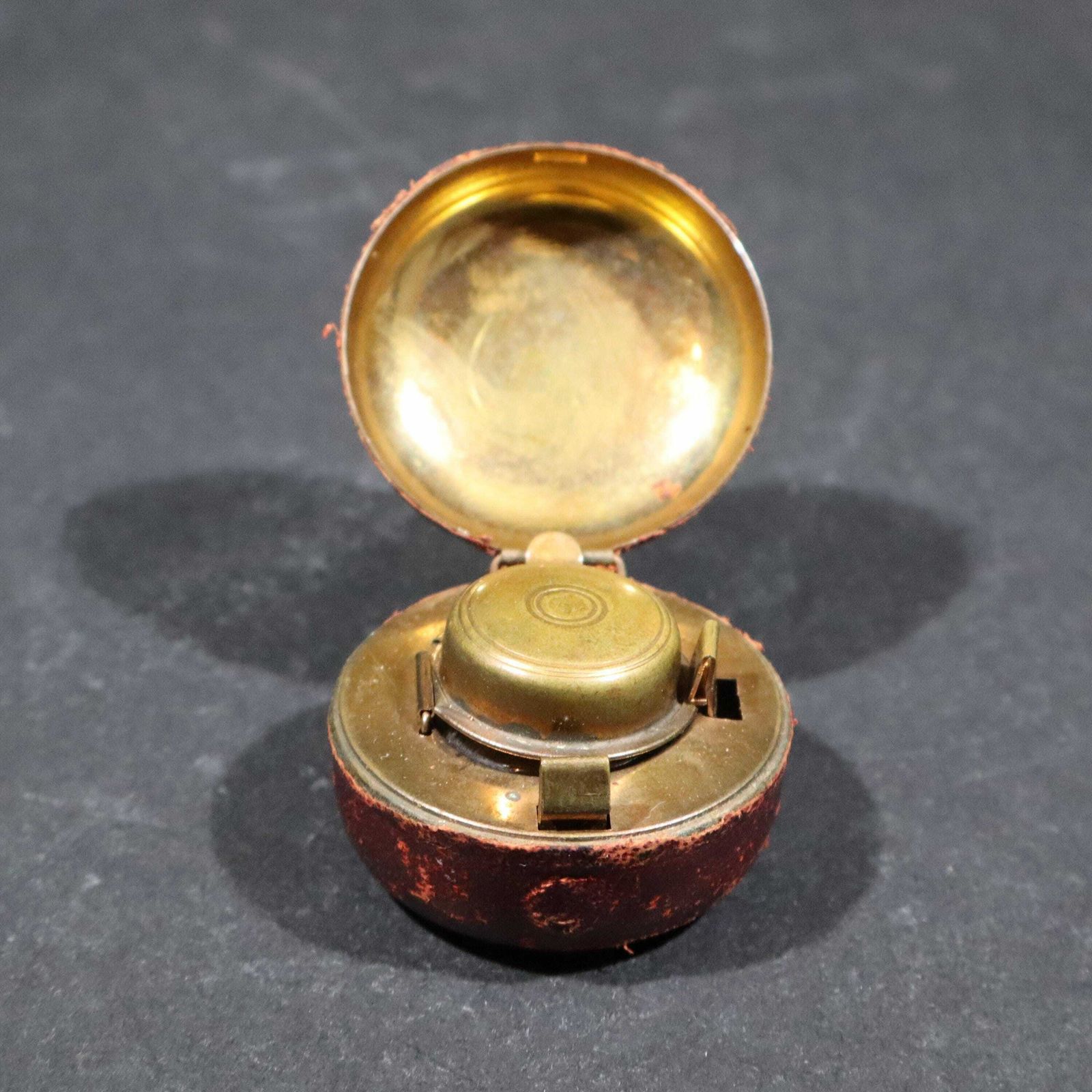 Antique Copper Traveling Inkwell With Leather Case Pocket Inkwell With Glass Ink Pot photo buy