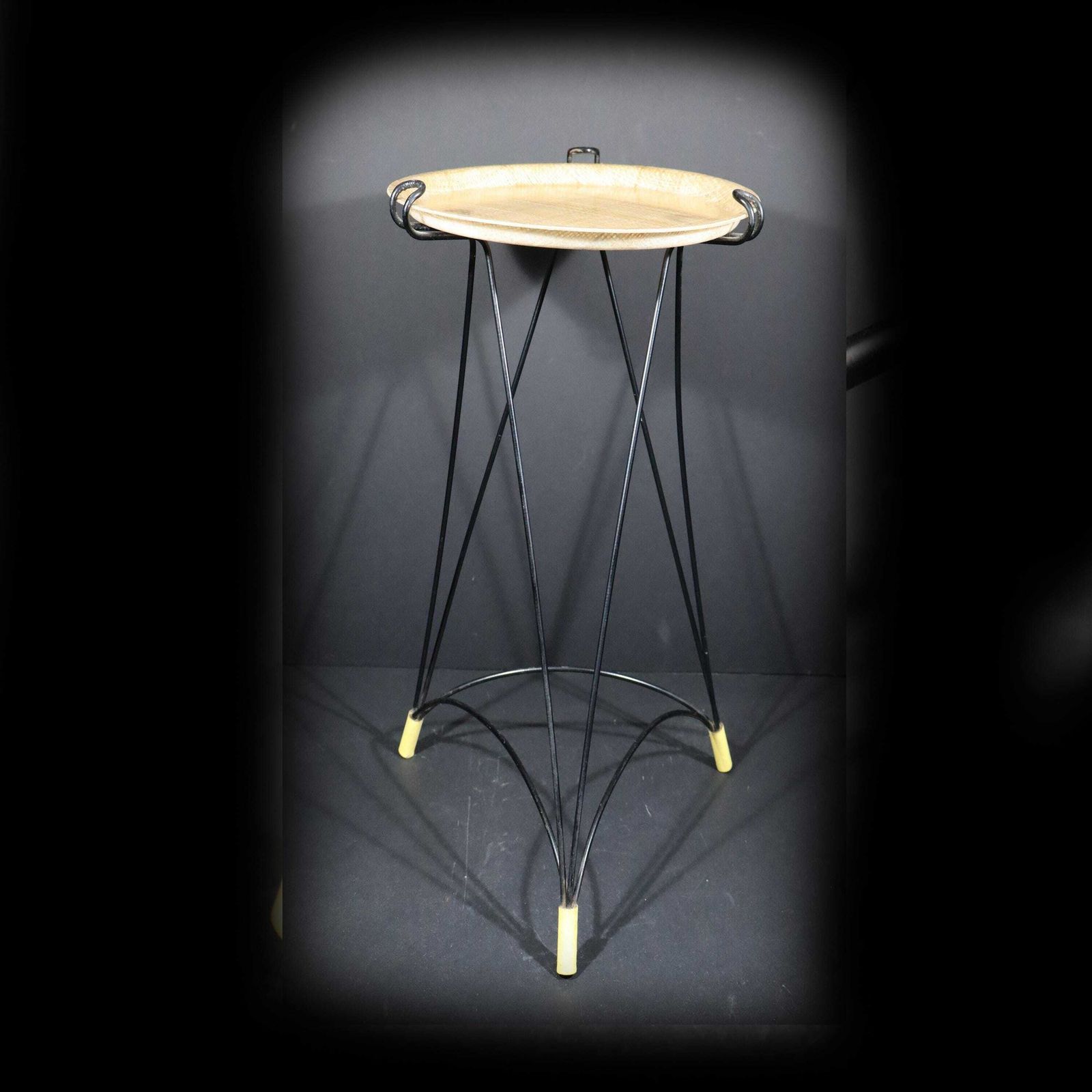 Mid Century Modern Tripod Tray Table, Folding Side Table With Fiberglass Tray photo for sale