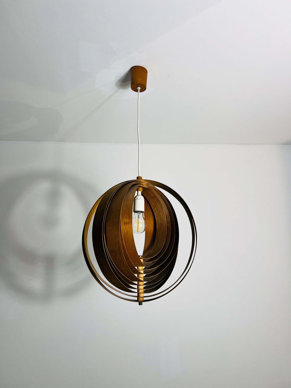 Mid Century Wooden Pendant Lamp By Hans Agne Jakobsson, Sweden, 1960s photo vinterior
