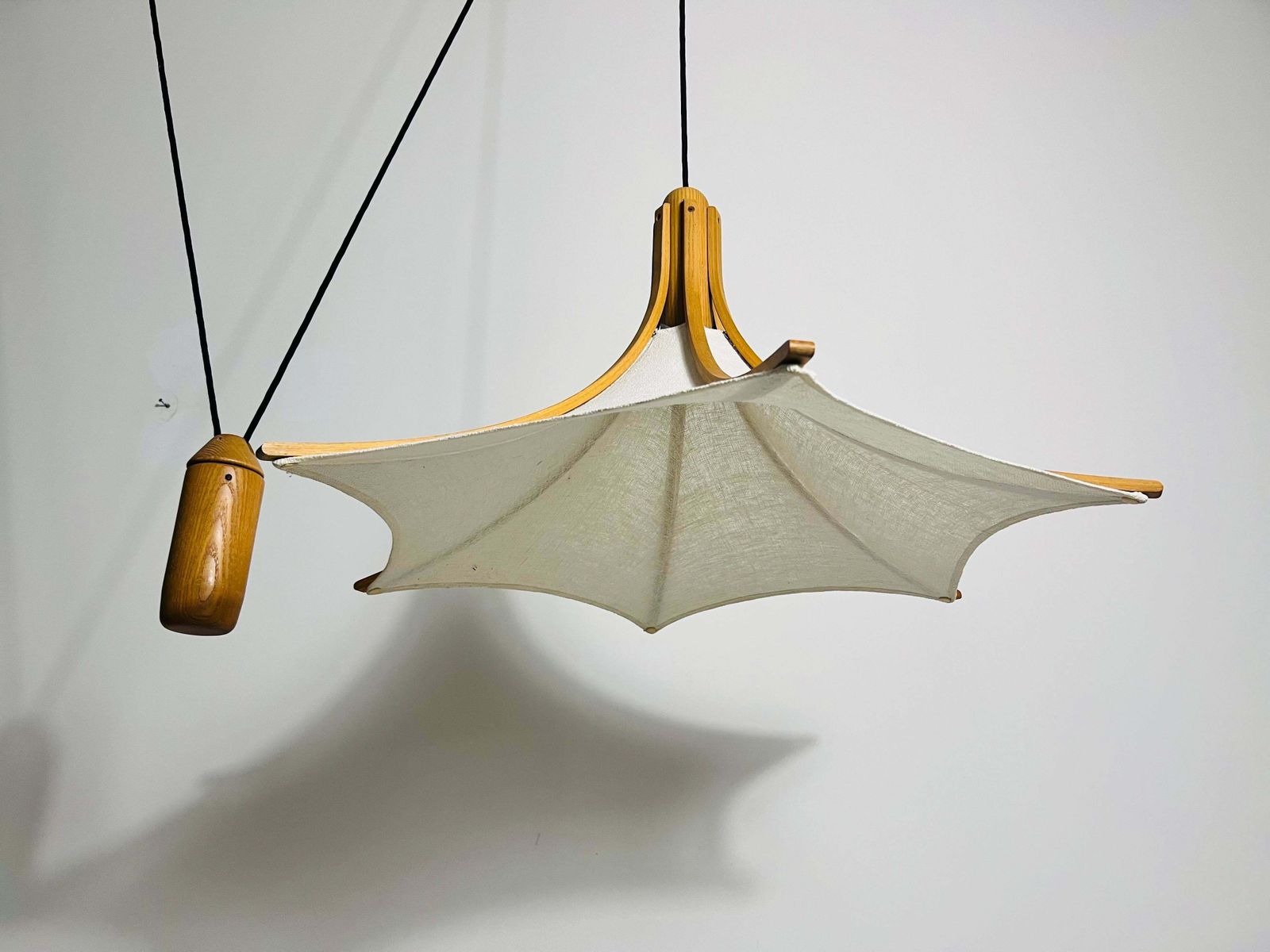 Adjustable Midcentury Wooden Pendant Lamp With Counterweight By Domus, 1960s photo Lighting