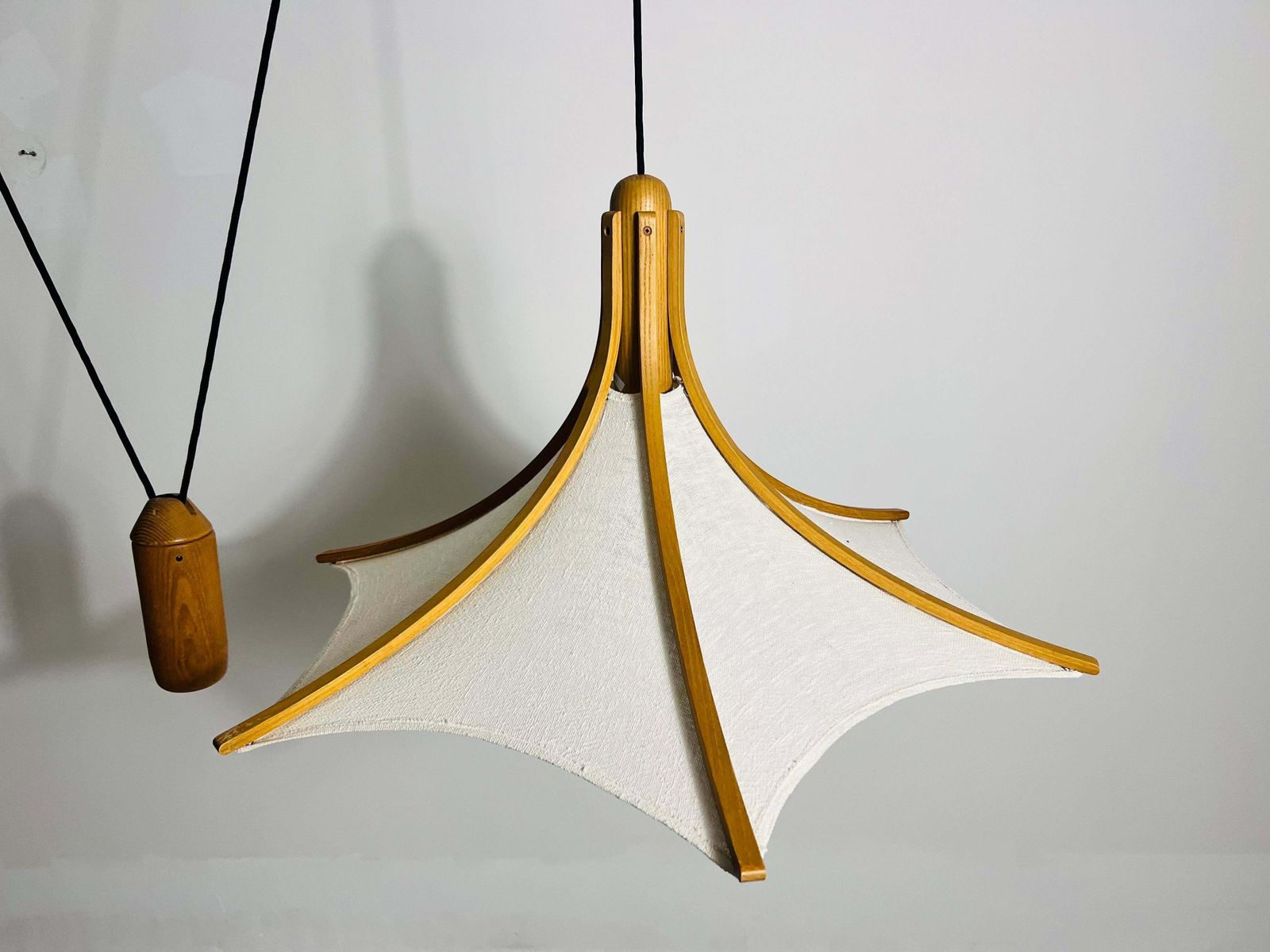 Adjustable Midcentury Wooden Pendant Lamp With Counterweight By Domus, 1960s photo 1314.0