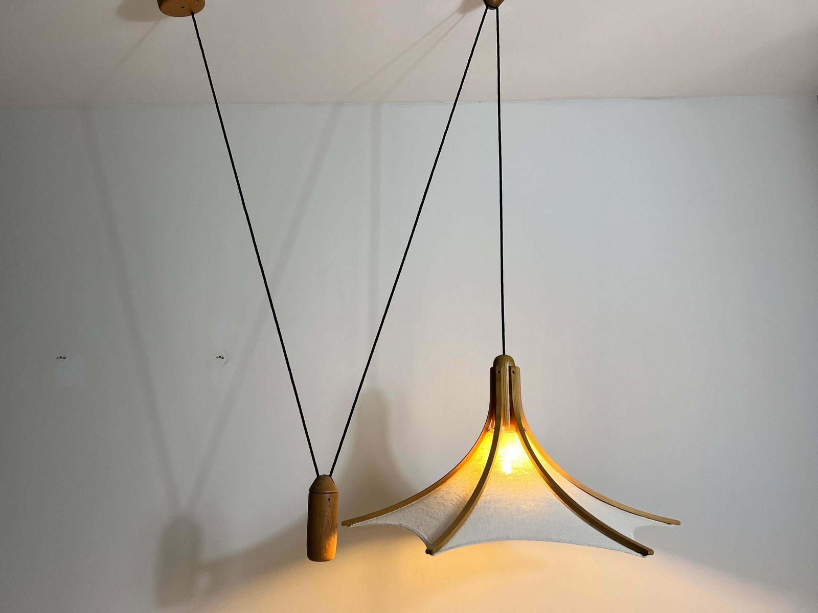 Adjustable Midcentury Wooden Pendant Lamp With Counterweight By Domus, 1960s photo buy