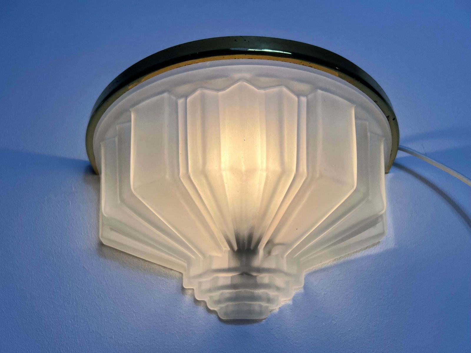 896.0 Pair Of French Brass And Aluminium Art Deco Sconces, France, 1940s photo