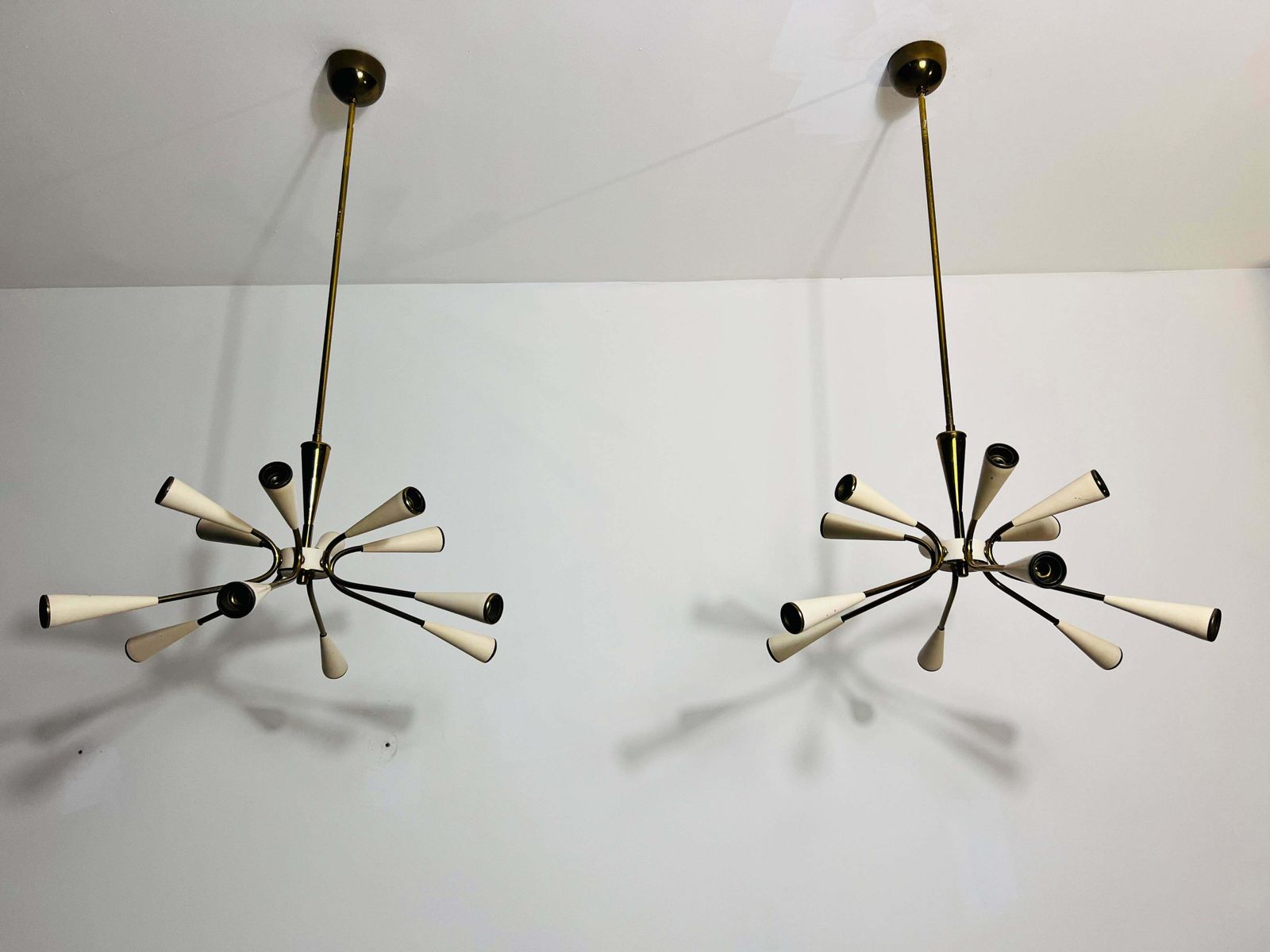 1 Of 2 Mid Century Brass 12 Arm Sputnik Chandelier, 1950s, Italy photo 1911.0