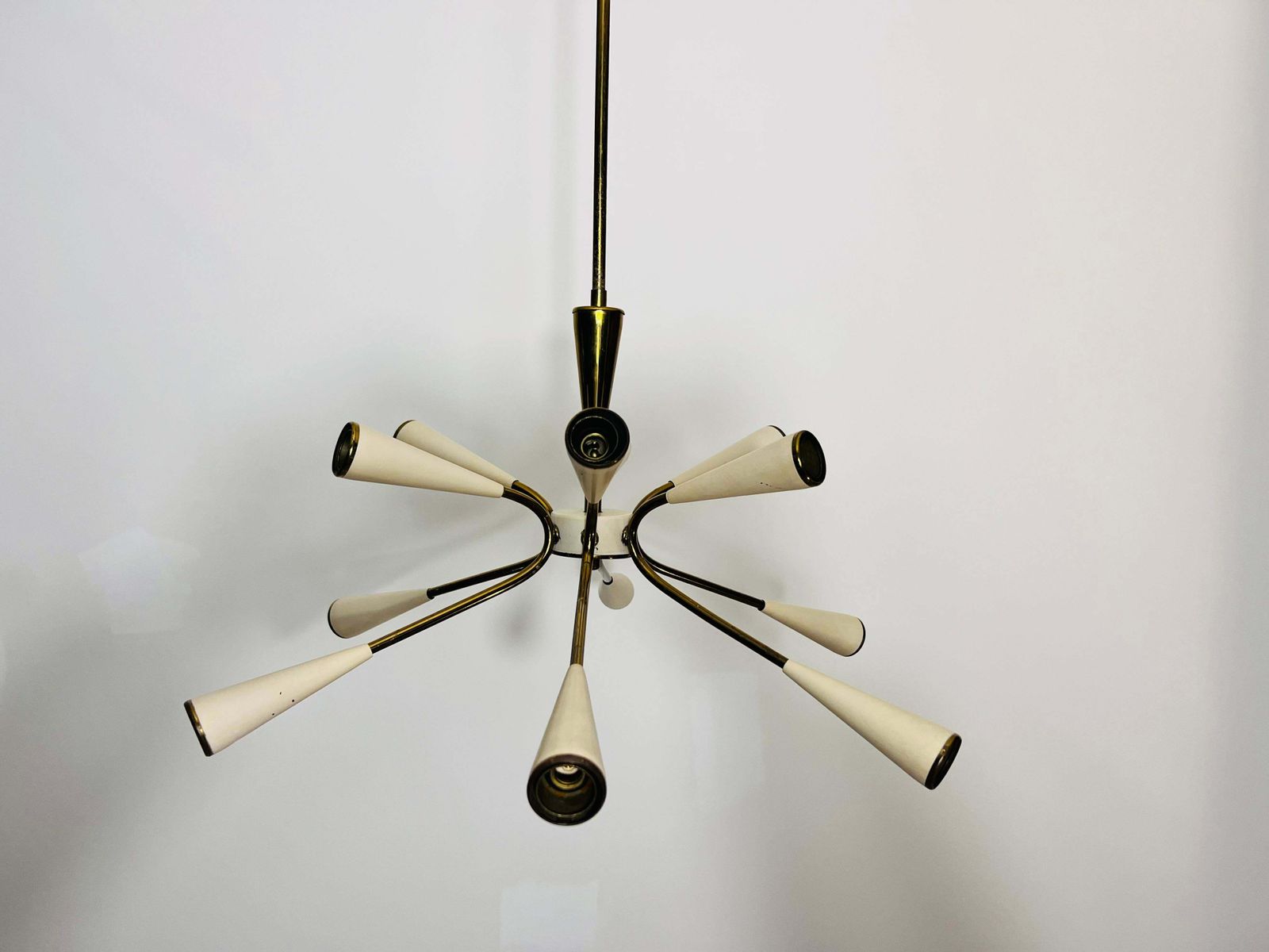 1911.0 1 Of 2 Mid Century Brass 12 Arm Sputnik Chandelier, 1950s, Italy photo