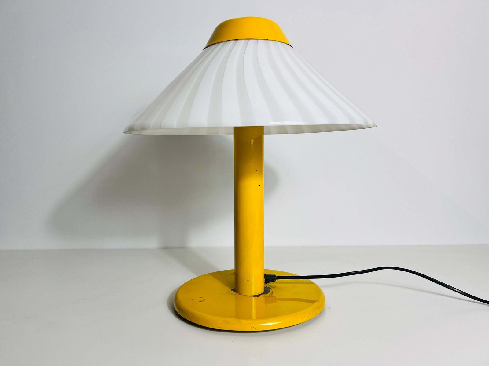 Heavy Yellow Metal And Glass Table Lamp, 1960s, Italy photo for sale