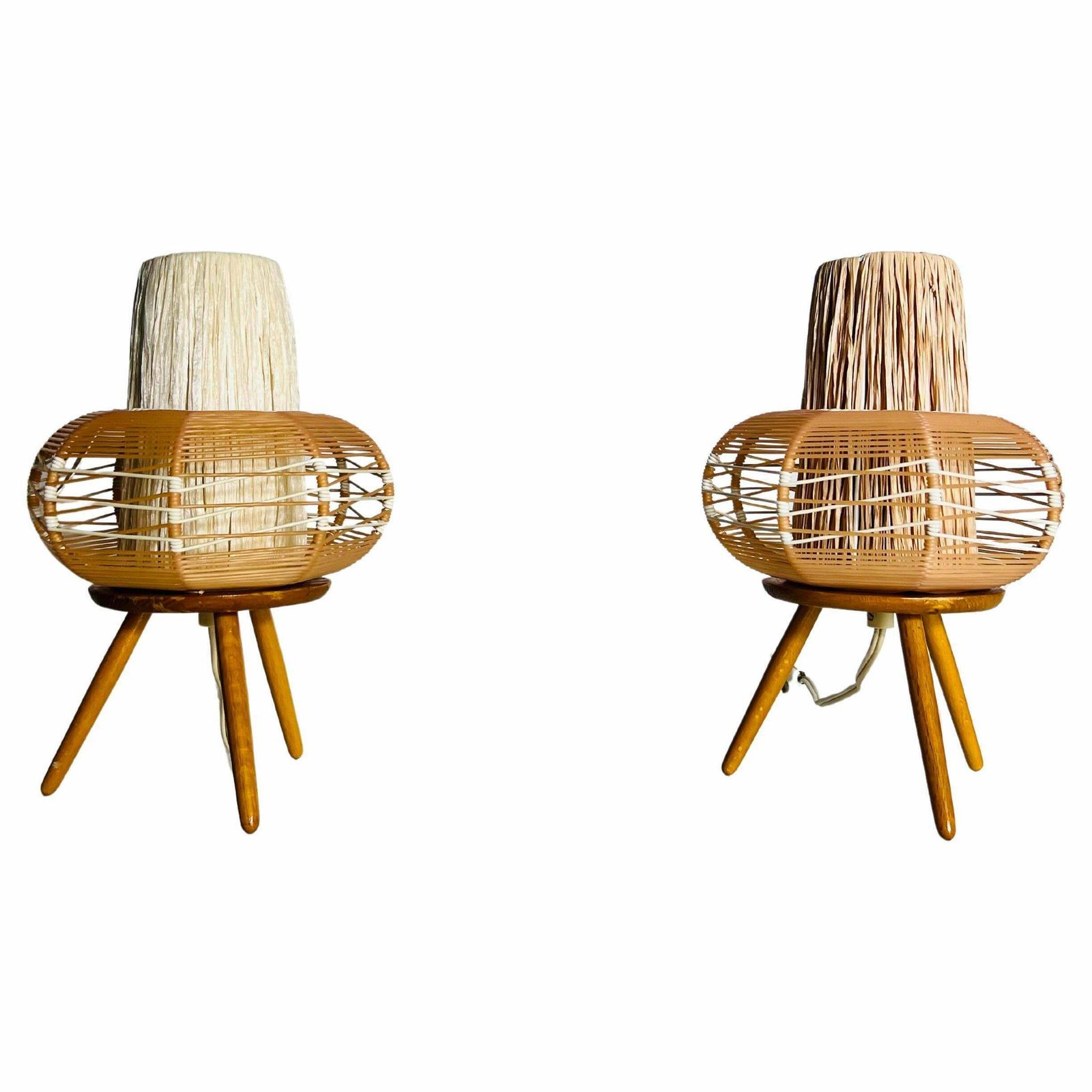 Pair Of Wooden Table Lamps, Circa 1970