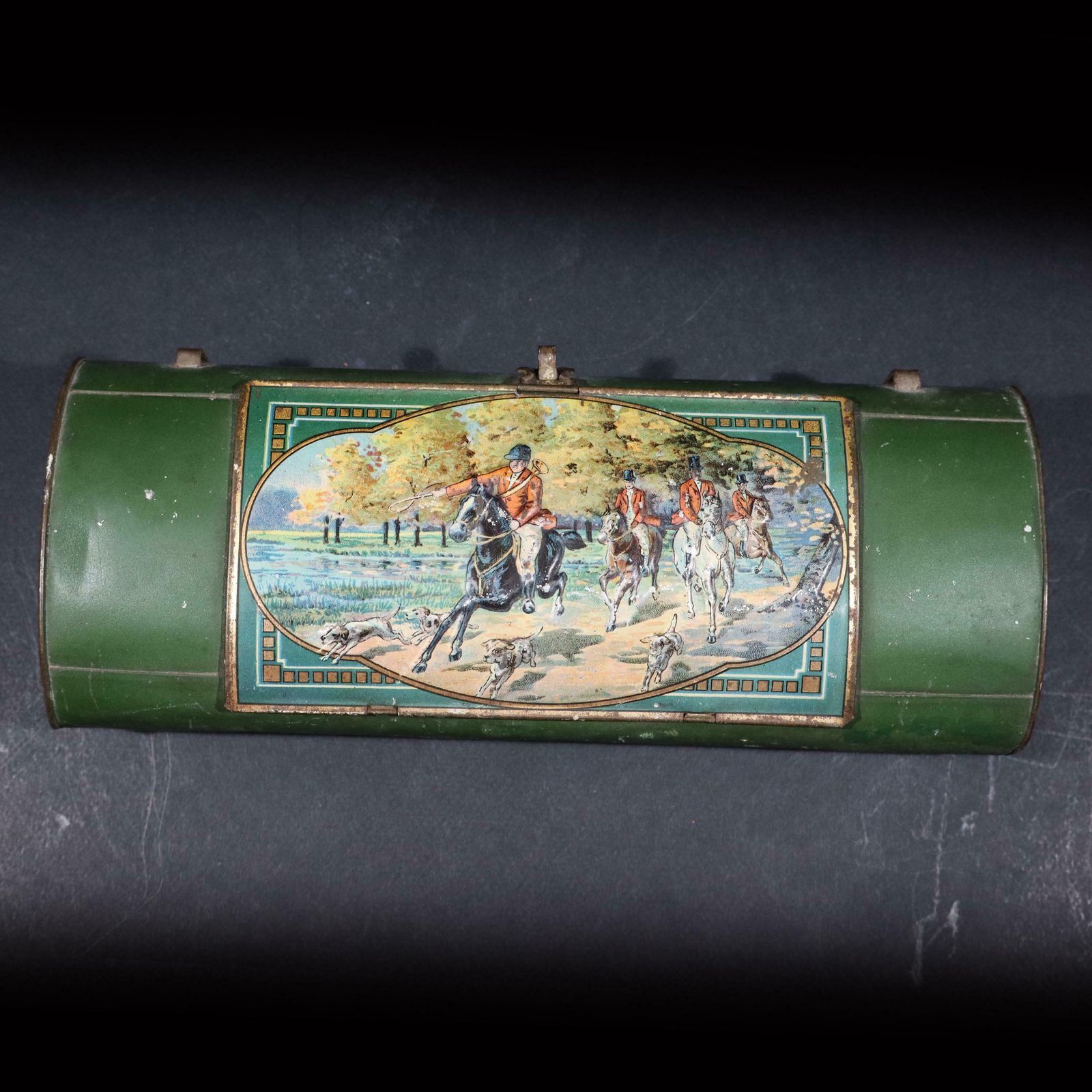 Antique French Tin Botanical Vasculum, Plant Specimen Storage Bag Embossed Tin Box photo furniture