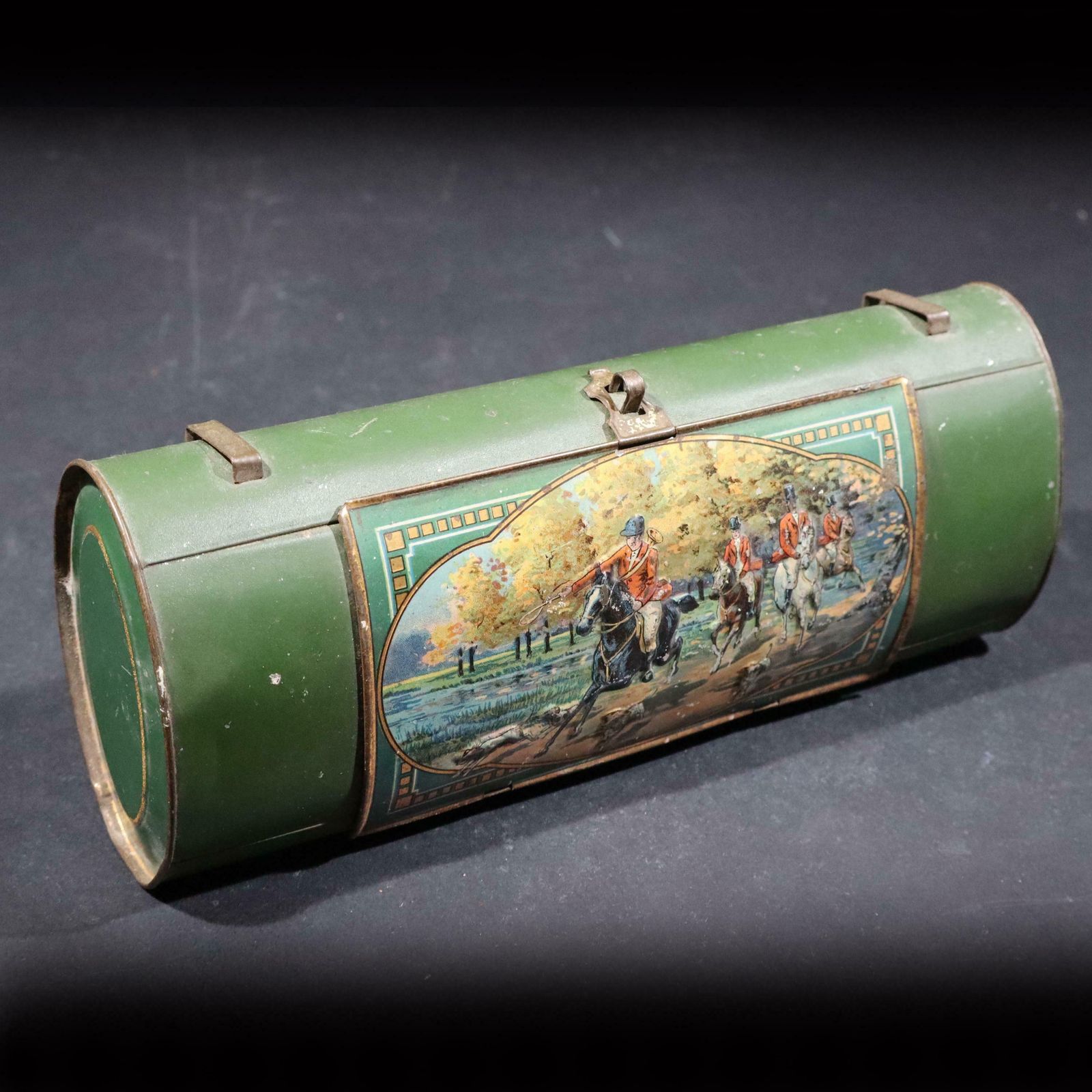 Antique French Tin Botanical Vasculum, Plant Specimen Storage Bag Embossed Tin Box photo for sale