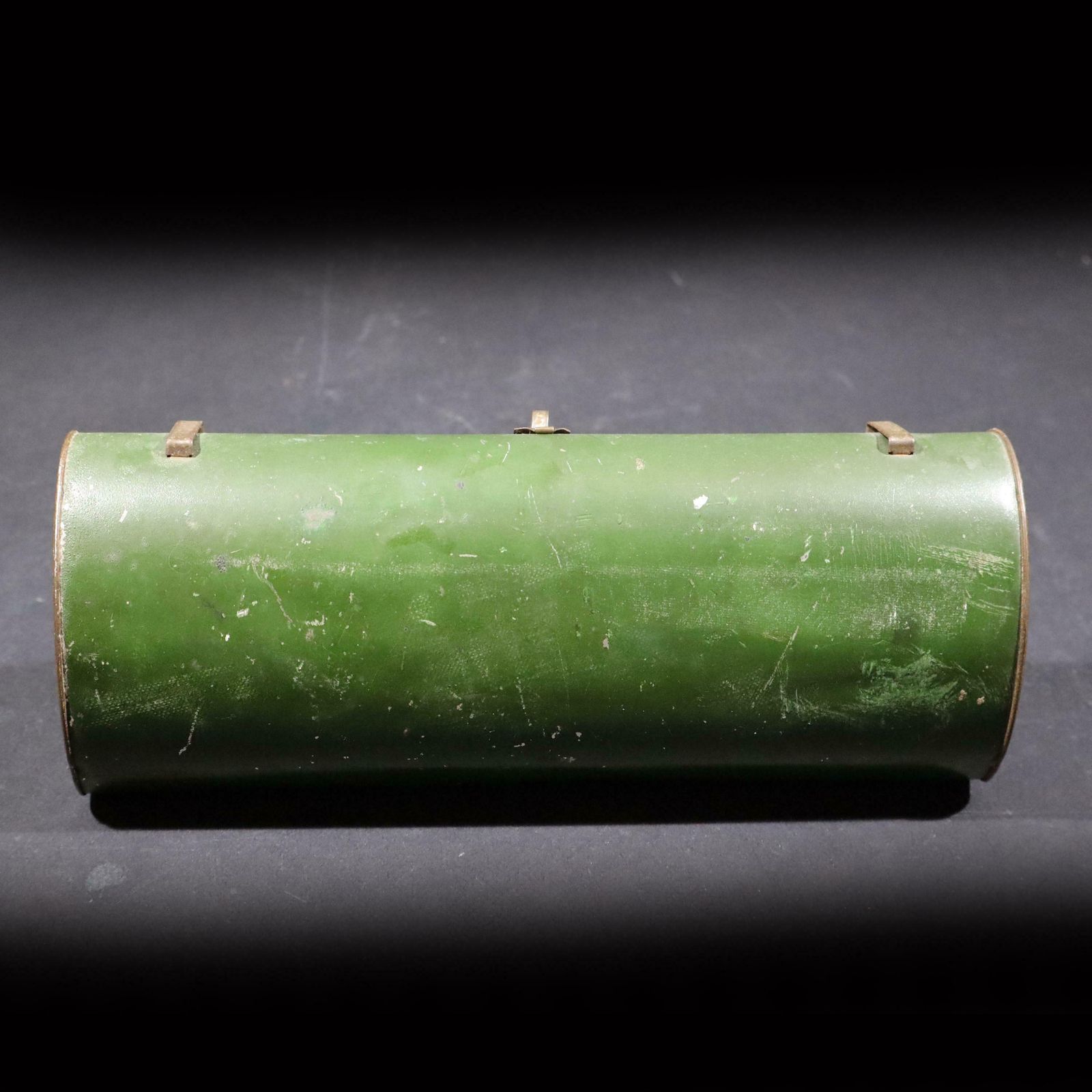 photo furniture Antique French Tin Botanical Vasculum, Plant Specimen Storage Bag Embossed Tin Box