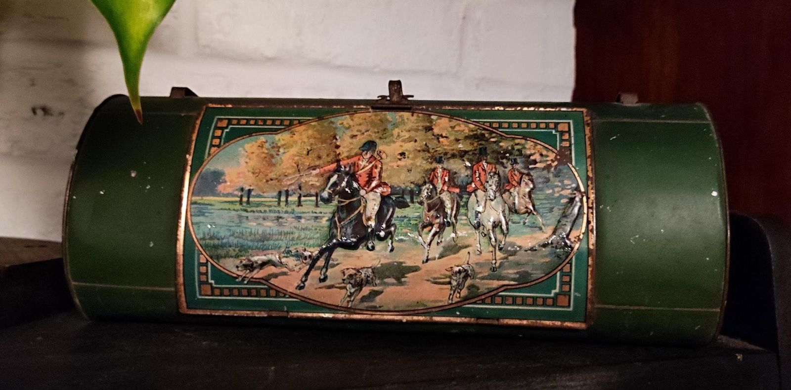 Antique French Tin Botanical Vasculum, Plant Specimen Storage Bag Embossed Tin Box