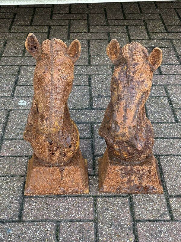 Pair Of Horse Head Statues, Cast Iron, Large In Size. photo 500.0