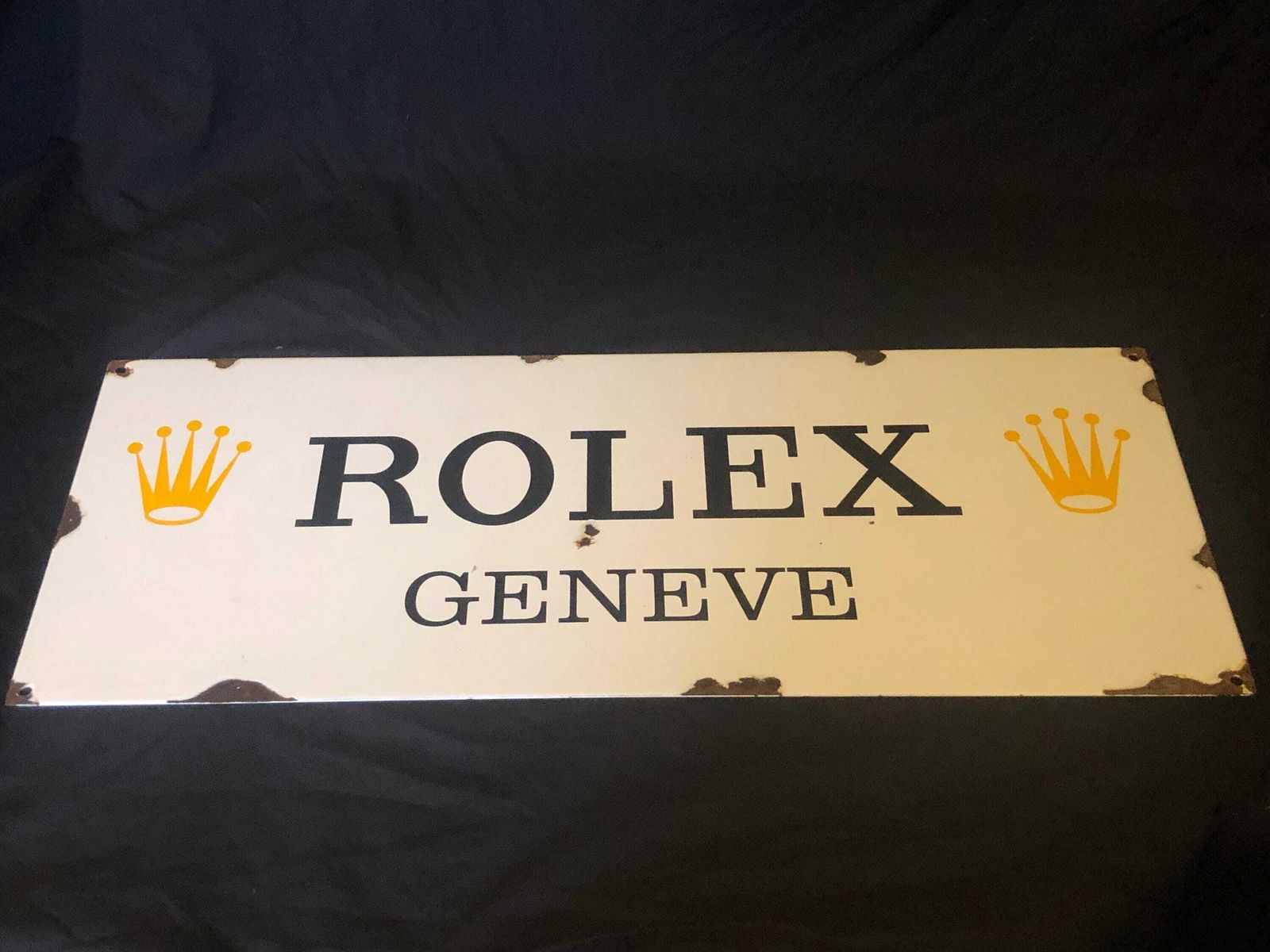 Vintage Enamel Rolex Geneve Sign photo furniture