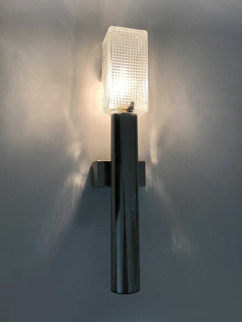 Large Brushed Metal Wall Light In The Style Of The Sciolari House From The 70s. photo furniture